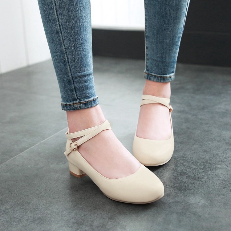 Women's British Style Low-Cut Chunky Mid Heel Single Shoes