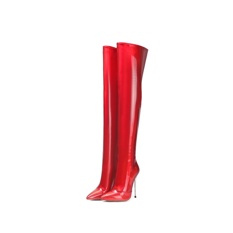 Sexy Laser Gold Pink Purple Pointed Toe Stiletto Heel Long Fashion Boots - Image 4