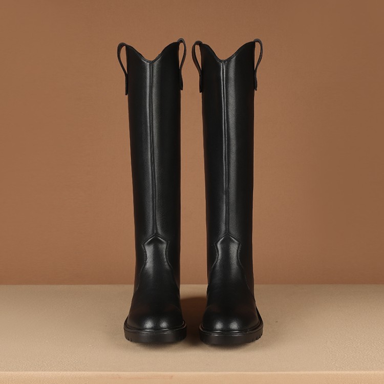 Women's High Shaft Knight Boots Low Chunky Heel Side Zip Round Toe - Style q.html - Image 4