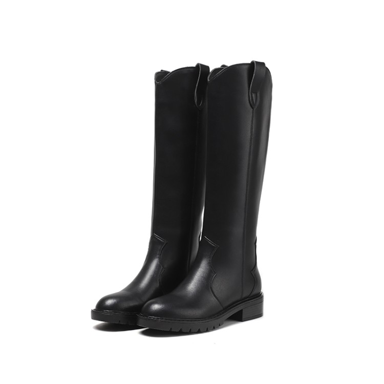 Women's High Shaft Knight Boots Low Chunky Heel Side Zip Round Toe - Style q.html - Image 5
