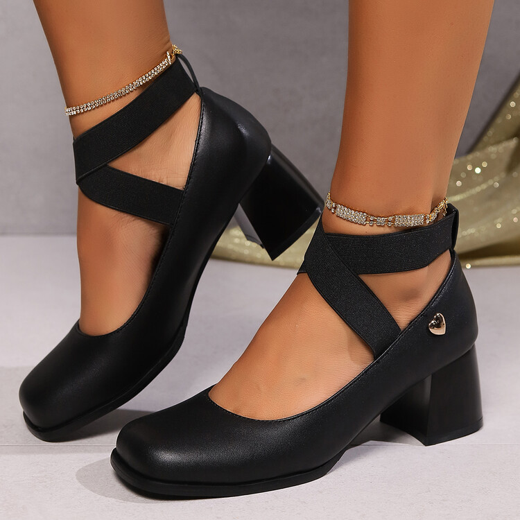 Minimalist Square Toe Chunky Heel Pumps for Women - Style o.html