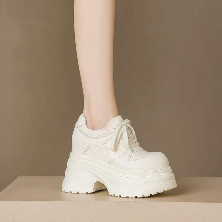 Deep Mouth Flat Shoes - Women's Casual Leather Platform High Heels - Image 4