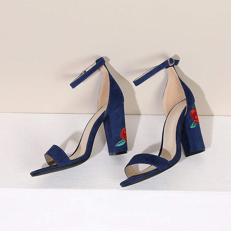 Embroidered Peep-Toe Chunky High Heel Sandal Boots