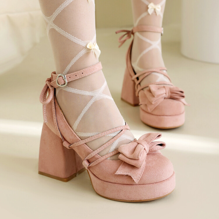 Sweet Mary Jane High Heel Shoes with T-Strap and Bow