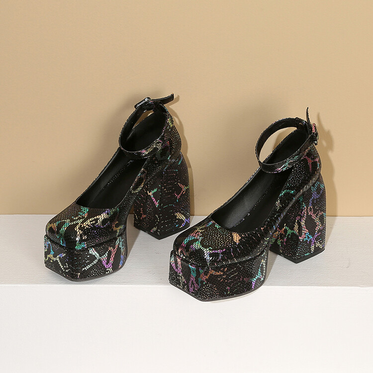 Women's Closed Toe Block Heel Sandal Boots with Sequins