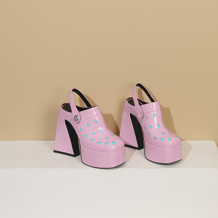 Women's Closed Toe Block Heel Sandals - PU Upper and Lining, Rubber Sole, Color Block, Summer 2023